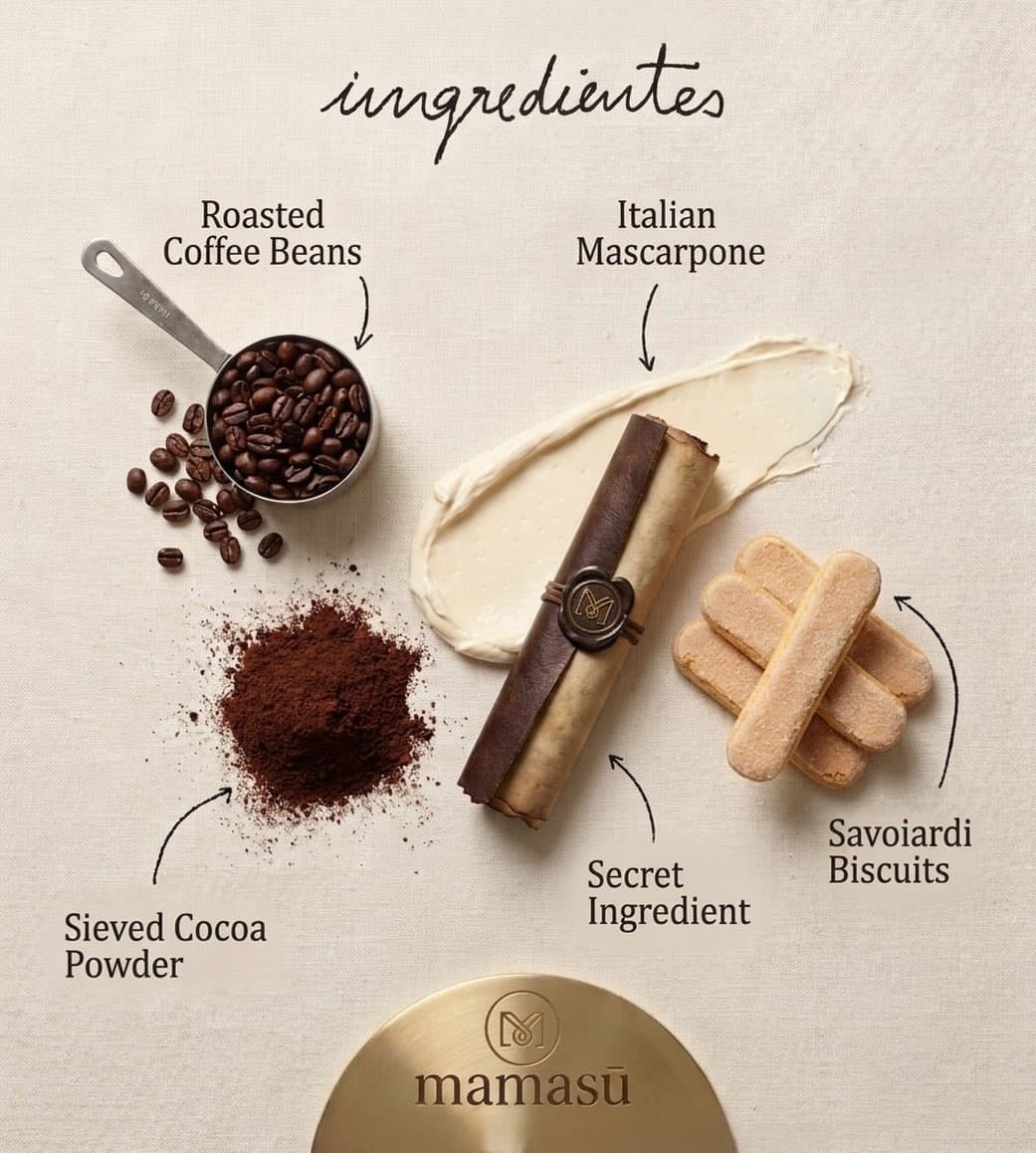 Premium ingredients used in crafting mamasū tiramisu